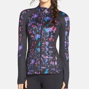 Nordstrom Zella Reversible Yoga Full Zip Jacket Mock Neck Black Purple M/L